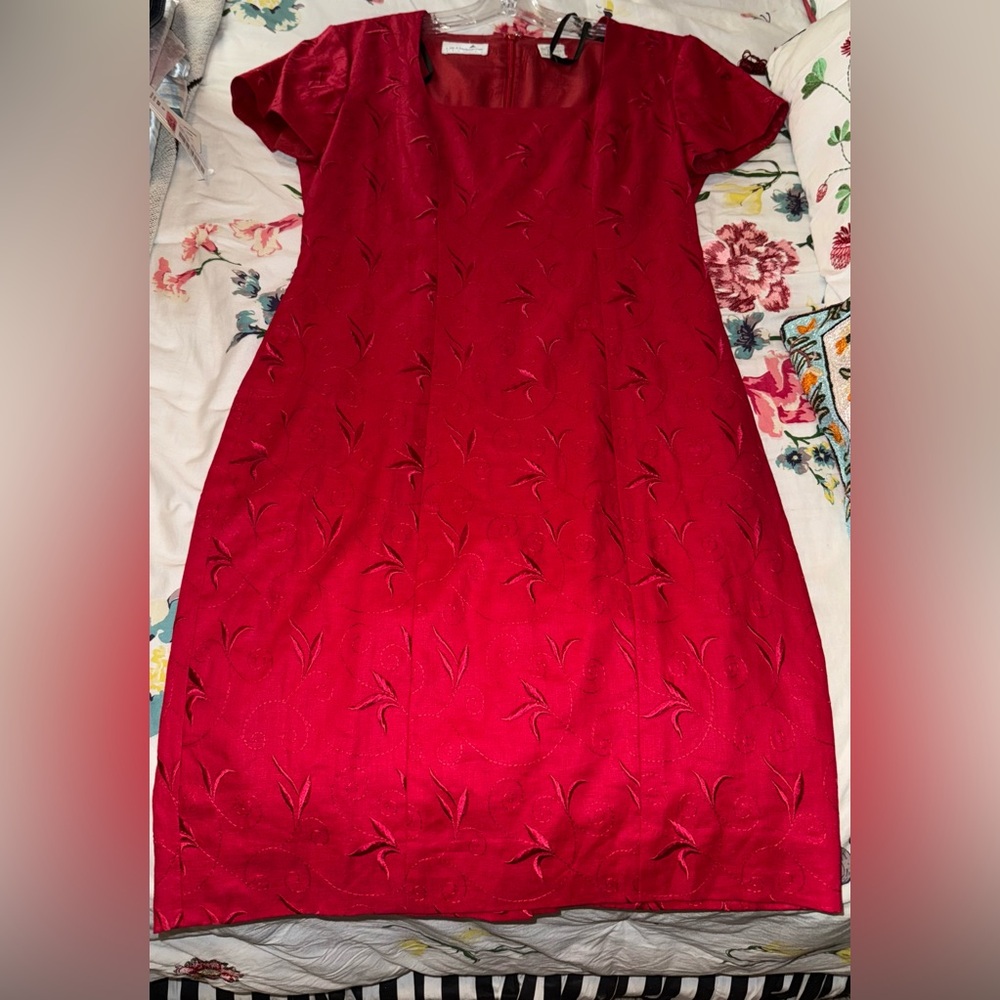 Liz Claiborne Red Sheath Midi Dress Crew Neck